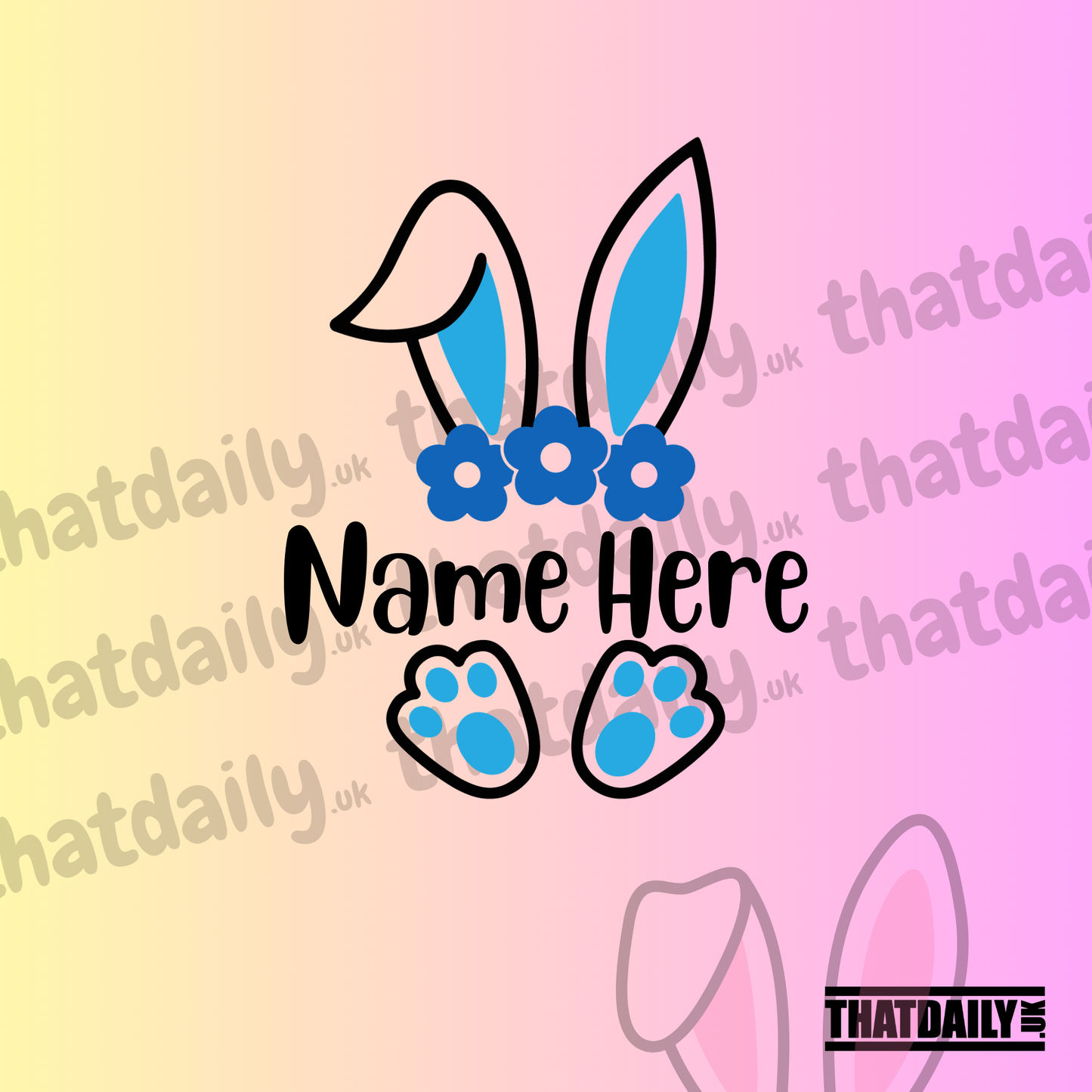 Custom Blue Bunny with Personalised Name Style 3